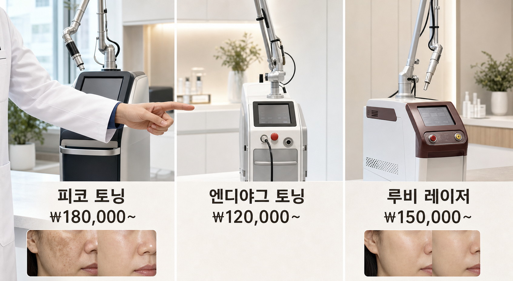 강남 피부과 기미 레이저 토닝 종류별 효과와 가격 비교